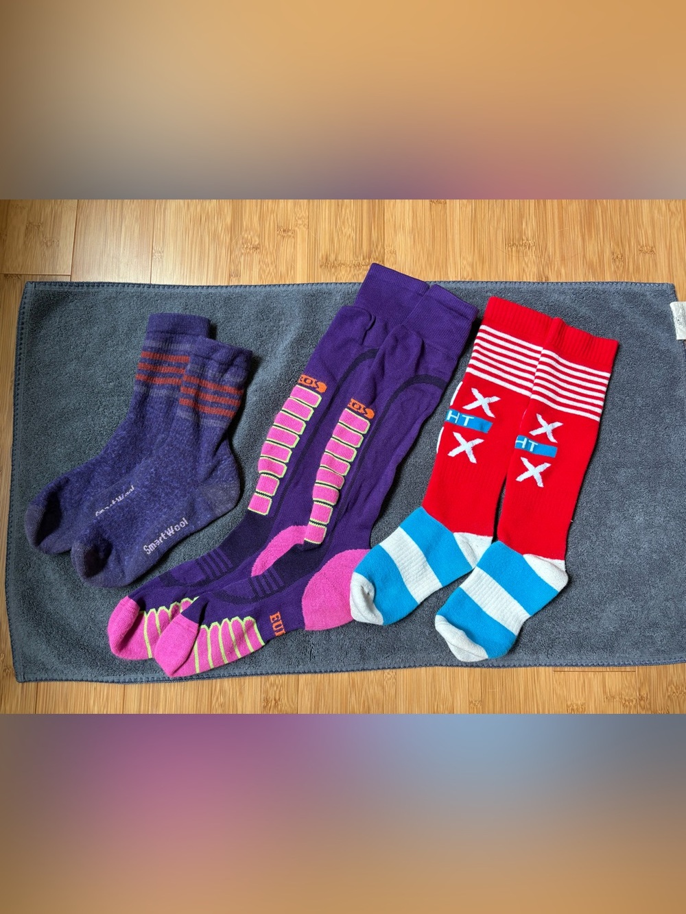 2 pairs gently used ski socks + pair of smart wool socks